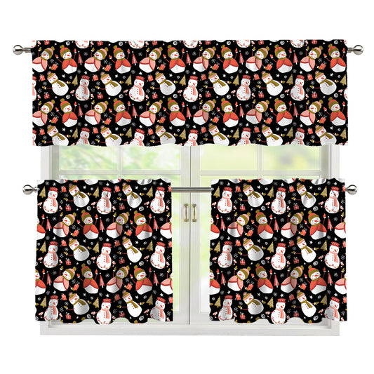 Holiday Snowman Pattern Print 3 Piece Kitchen Curtains