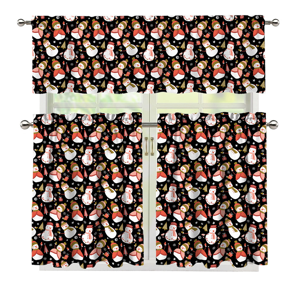 Holiday Snowman Pattern Print 3 Piece Kitchen Curtains