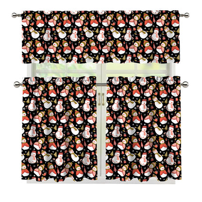 Holiday Snowman Pattern Print 3 Piece Kitchen Curtains