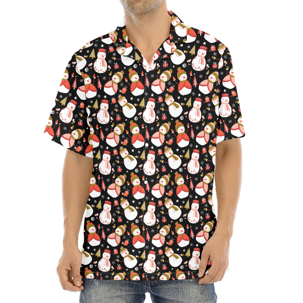 Holiday Snowman Pattern Print Aloha Shirt