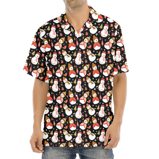 Holiday Snowman Pattern Print Aloha Shirt