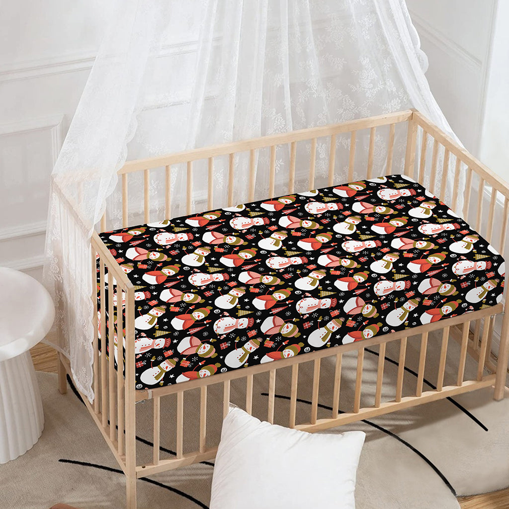Holiday Snowman Pattern Print Baby Crib Sheet