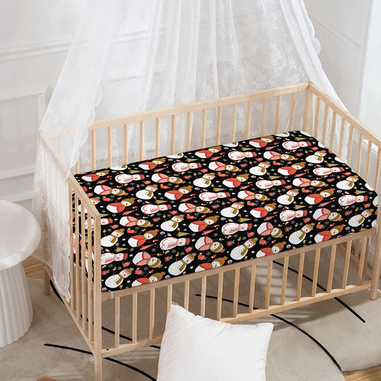 Holiday Snowman Pattern Print Baby Crib Sheet