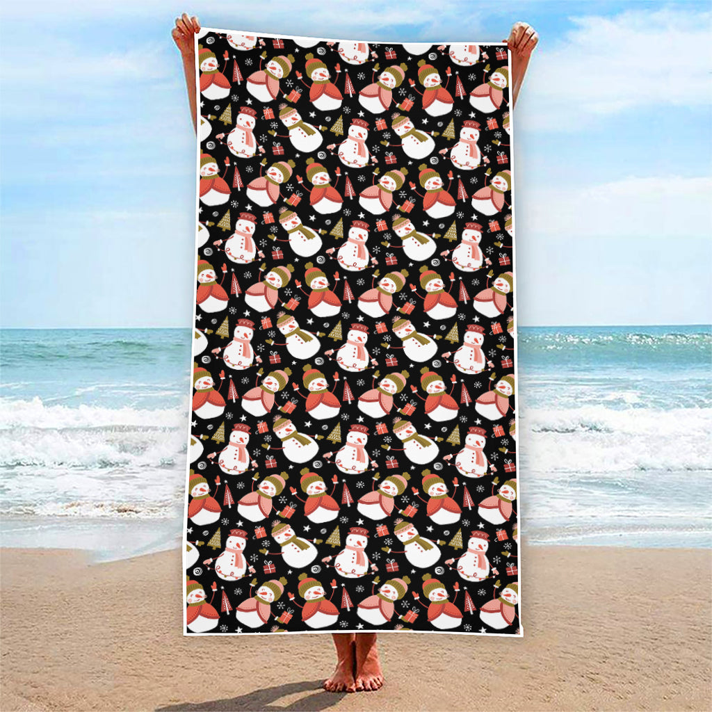 Holiday Snowman Pattern Print Beach Towel