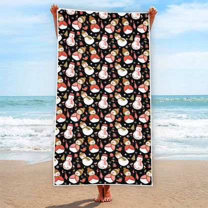 Holiday Snowman Pattern Print Beach Towel