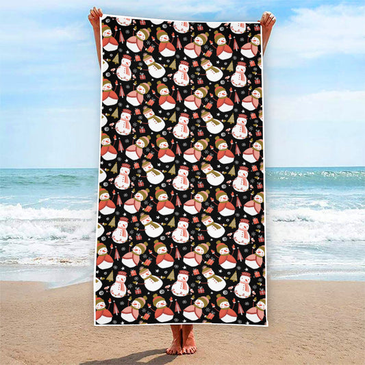 Holiday Snowman Pattern Print Beach Towel