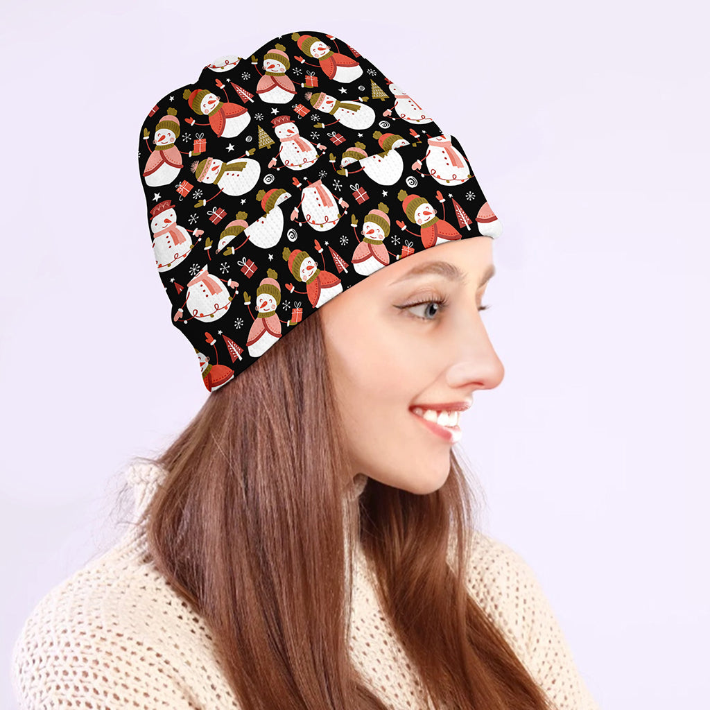 Holiday Snowman Pattern Print Beanie