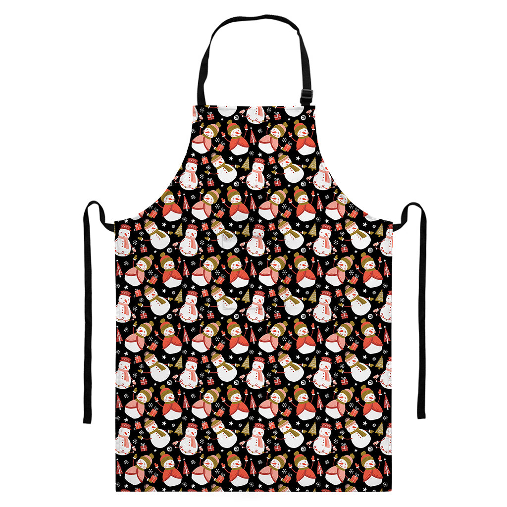 Holiday Snowman Pattern Print Bib Apron With Pocket