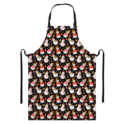 Holiday Snowman Pattern Print Bib Apron With Pocket