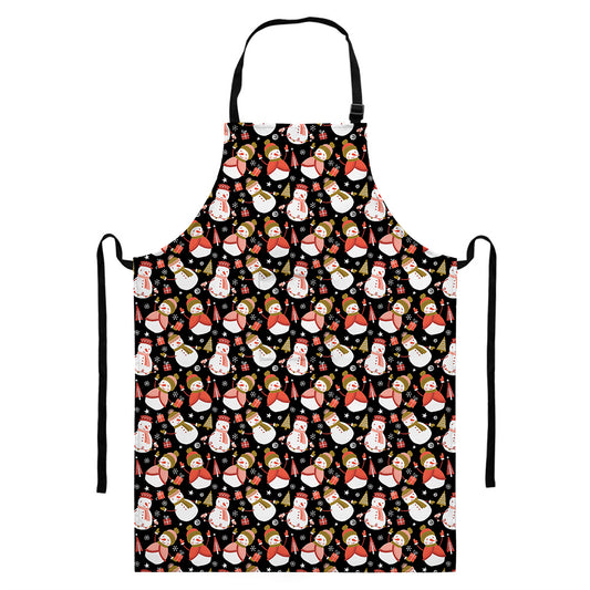 Holiday Snowman Pattern Print Bib Apron With Pocket