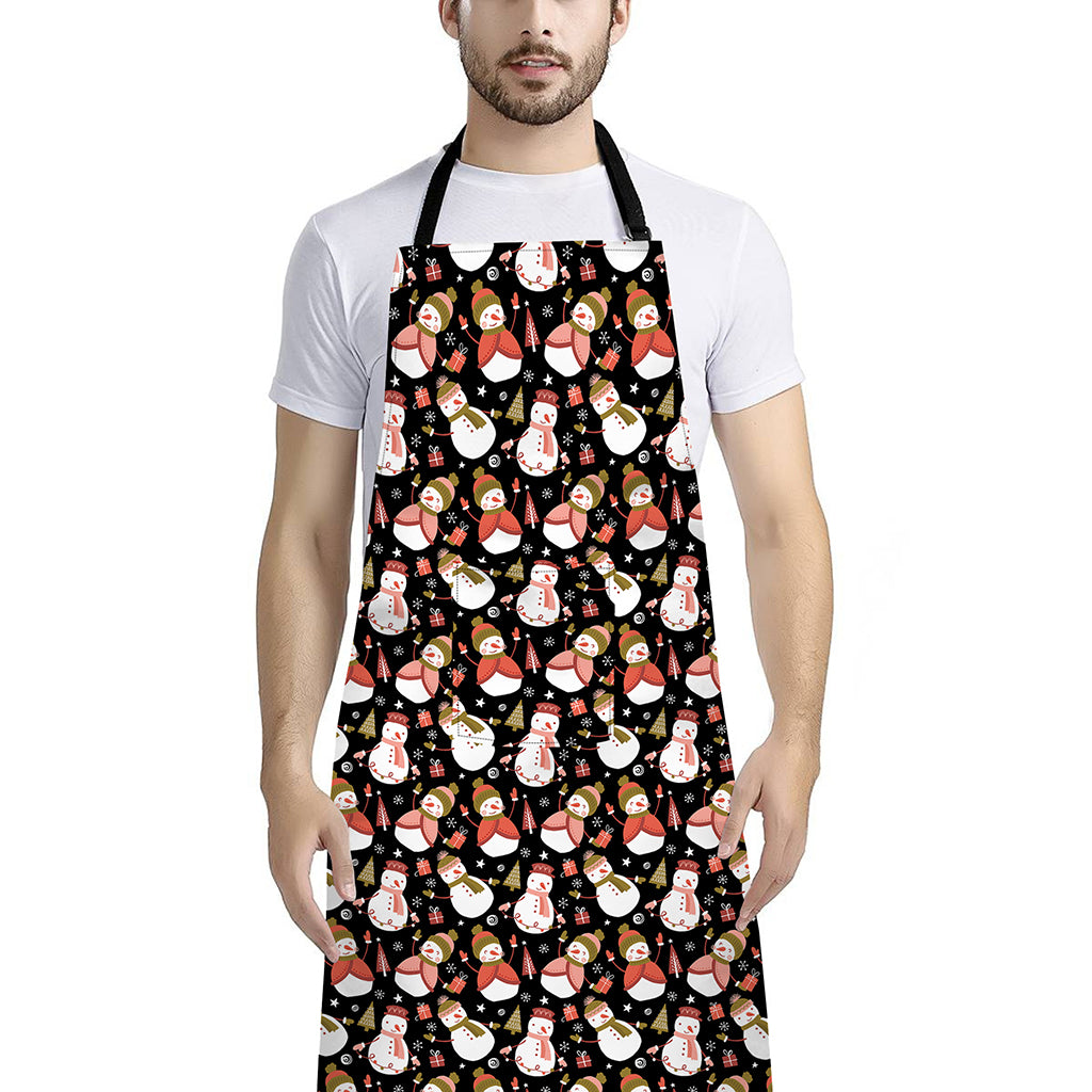 Holiday Snowman Pattern Print Bib Apron With Pocket