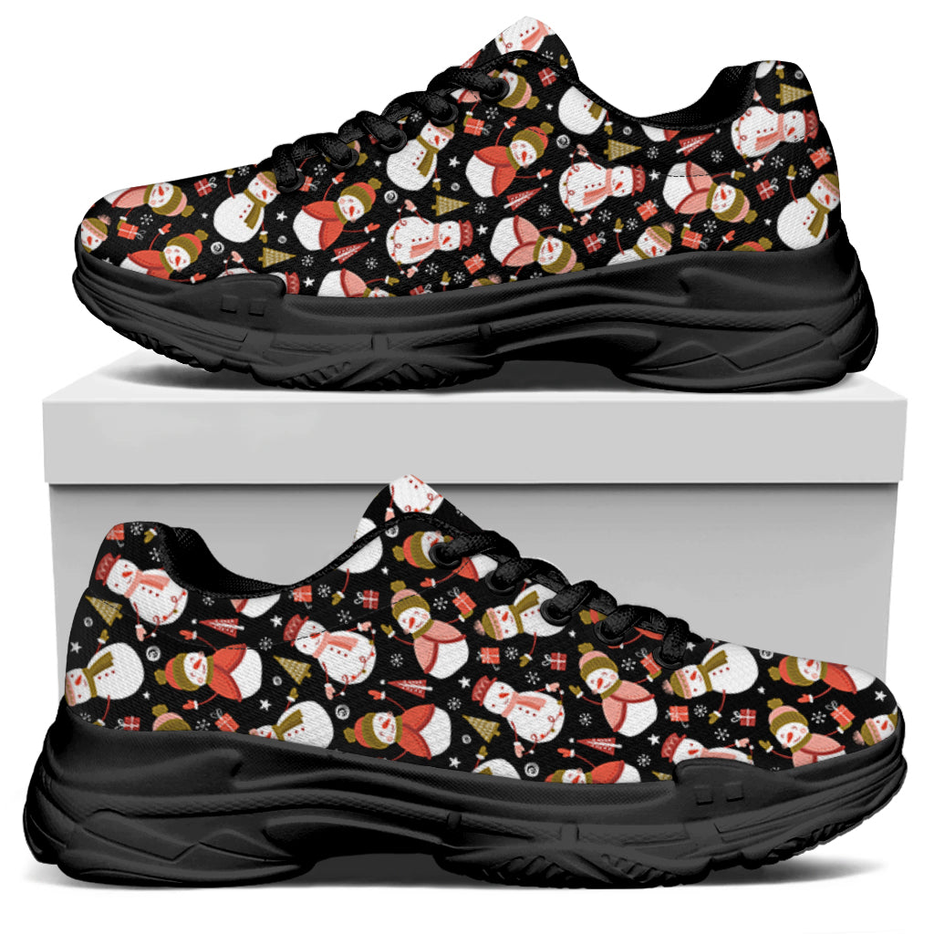 Holiday Snowman Pattern Print Black Chunky Shoes