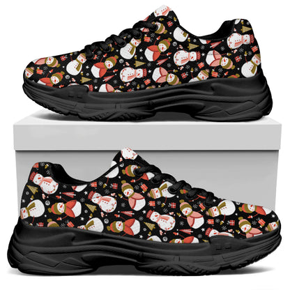 Holiday Snowman Pattern Print Black Chunky Shoes
