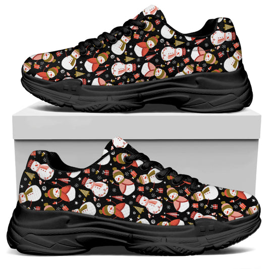 Holiday Snowman Pattern Print Black Chunky Shoes