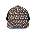 Holiday Snowman Pattern Print Black Mesh Trucker Hat