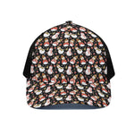 Holiday Snowman Pattern Print Black Mesh Trucker Cap