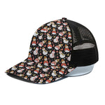 Holiday Snowman Pattern Print Black Mesh Trucker Cap