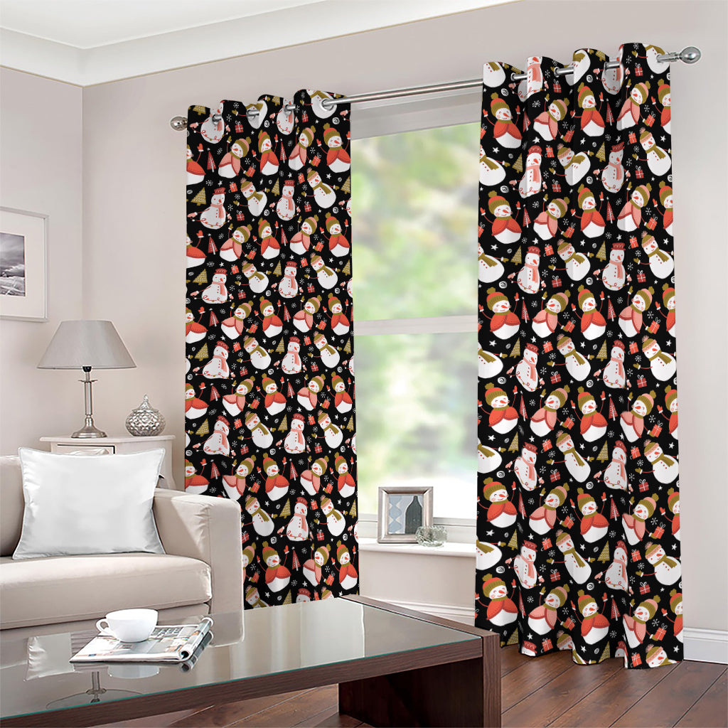 Holiday Snowman Pattern Print Blackout Grommet Curtains
