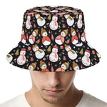 Holiday Snowman Pattern Print Bucket Hat