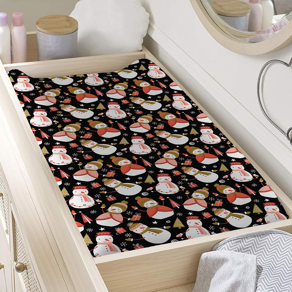 Holiday Snowman Pattern Print Changing Pad Cover