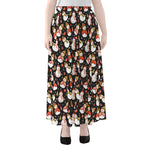 Holiday Snowman Pattern Print Chiffon Maxi Skirt