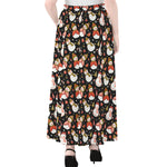 Holiday Snowman Pattern Print Chiffon Maxi Skirt