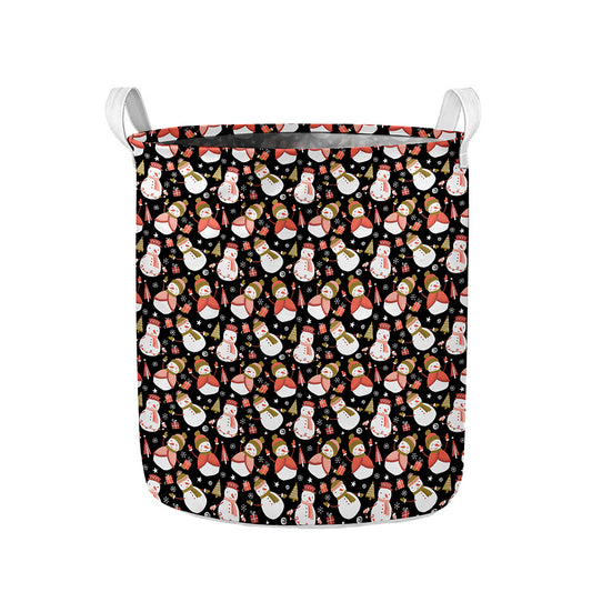 Holiday Snowman Pattern Print Collapsible Laundry Basket