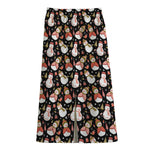 Holiday Snowman Pattern Print Cotton Front Slit Maxi Skirt