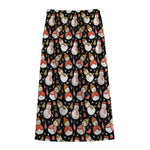 Holiday Snowman Pattern Print Cotton Front Slit Maxi Skirt