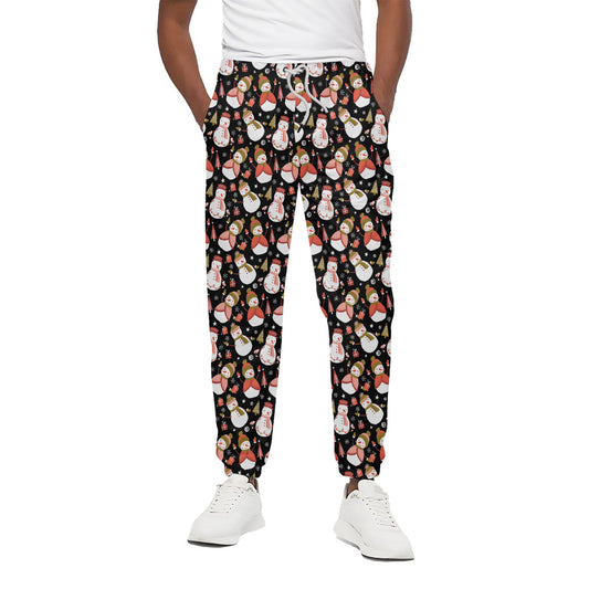 Holiday Snowman Pattern Print Cotton Pants