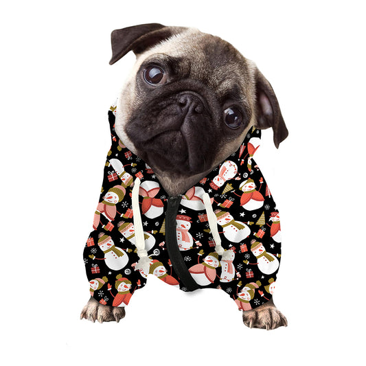 Holiday Snowman Pattern Print Dog Zip Up Hoodie