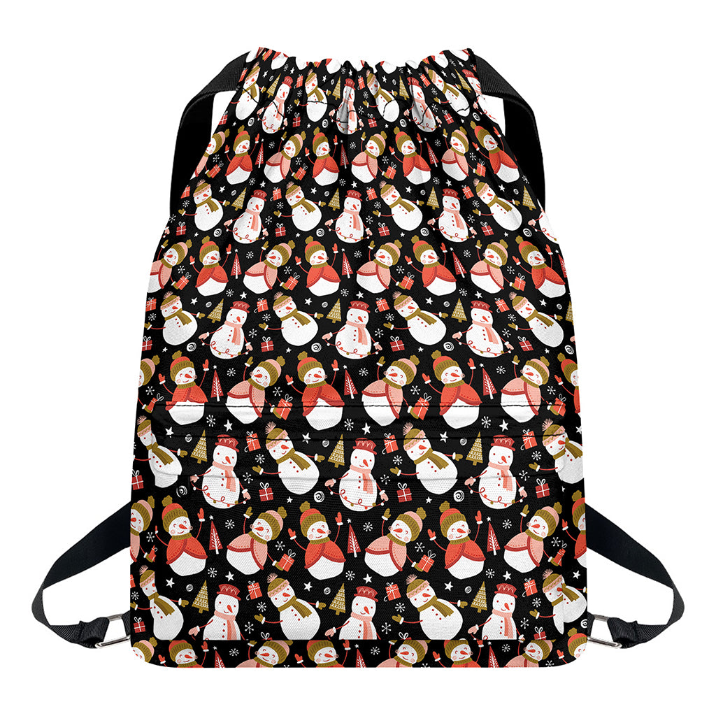 Holiday Snowman Pattern Print Drawstring Backpack