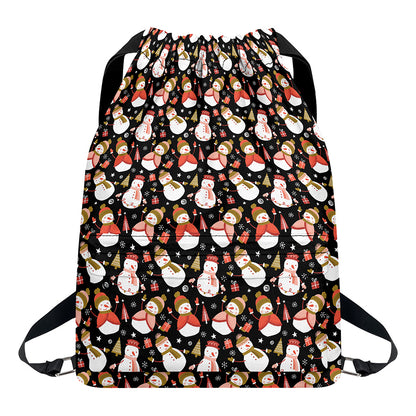 Holiday Snowman Pattern Print Drawstring Backpack