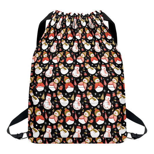 Holiday Snowman Pattern Print Drawstring Backpack