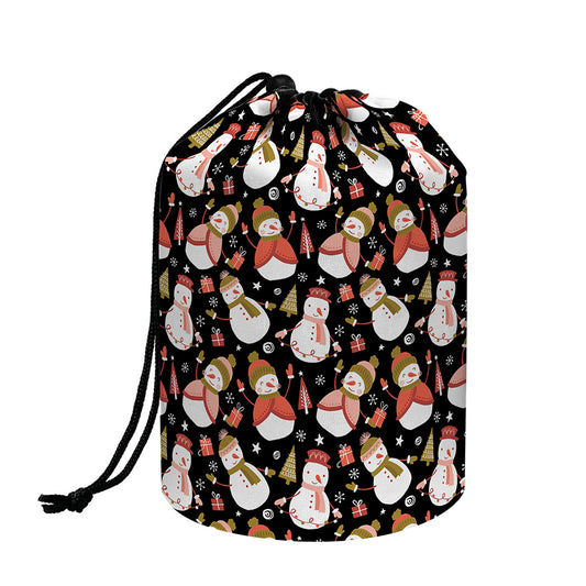 Holiday Snowman Pattern Print Drawstring Makeup Bag