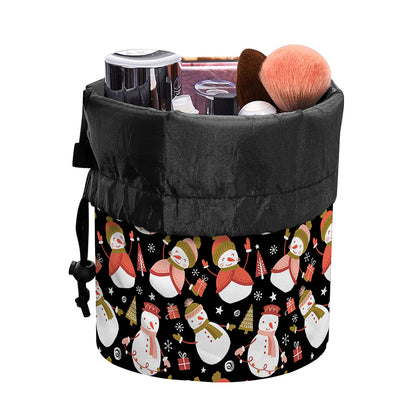 Holiday Snowman Pattern Print Drawstring Makeup Bag