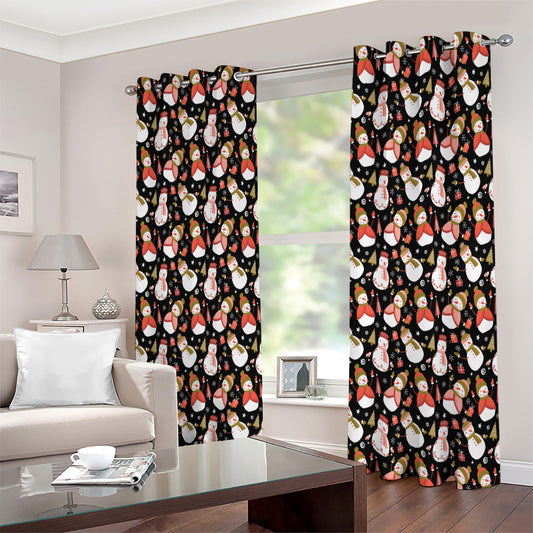 Holiday Snowman Pattern Print Extra Wide Grommet Curtains
