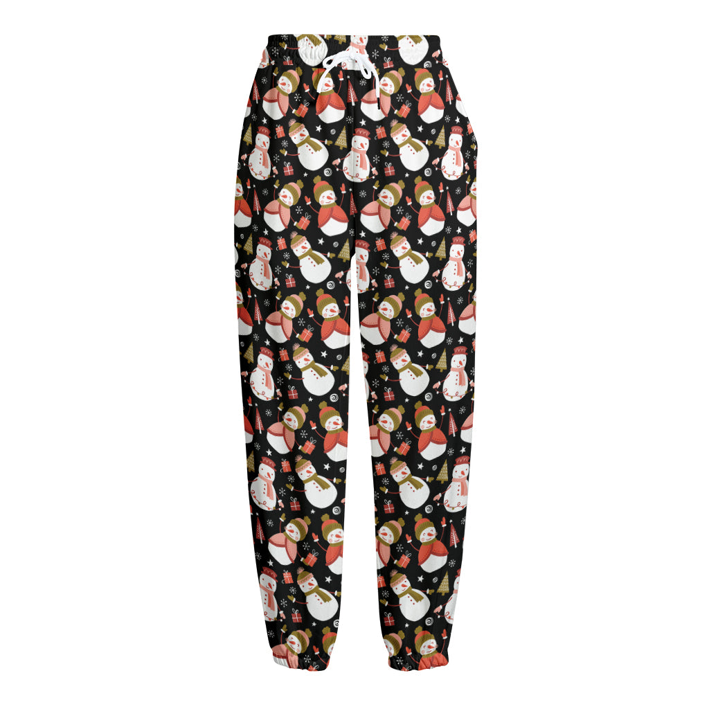 Holiday Snowman Pattern Print Fleece Lined Knit Pants