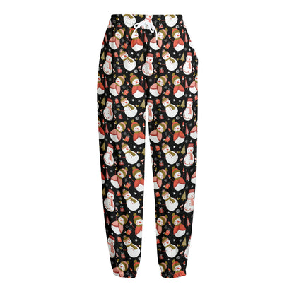 Holiday Snowman Pattern Print Fleece Lined Knit Pants