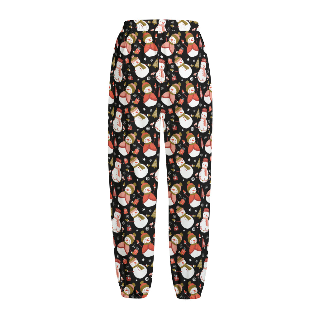 Holiday Snowman Pattern Print Fleece Lined Knit Pants