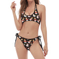 Holiday Snowman Pattern Print Halter Scoop Tie Side Bikini