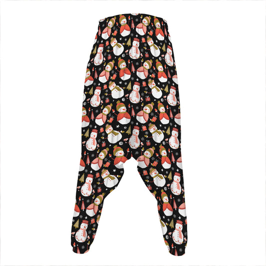 Holiday Snowman Pattern Print Hammer Pants