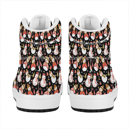 Holiday Snowman Pattern Print High Top Leather Sneakers