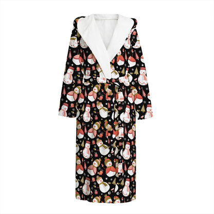 Holiday Snowman Pattern Print Hooded Bathrobe