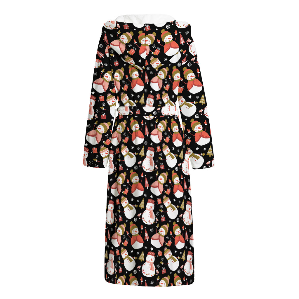 Holiday Snowman Pattern Print Hooded Bathrobe