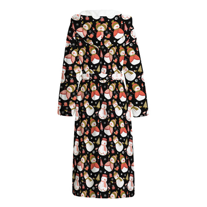 Holiday Snowman Pattern Print Hooded Bathrobe