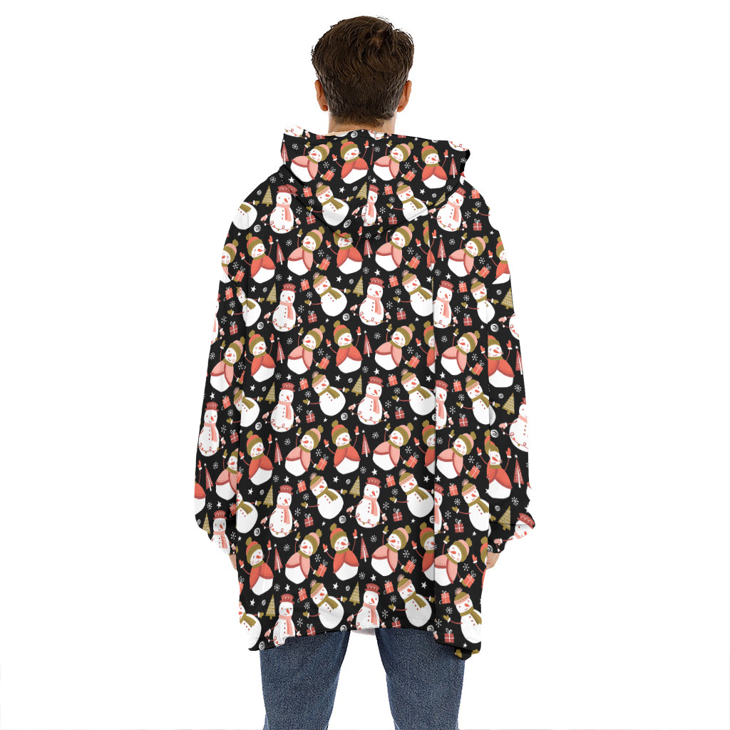 Holiday Snowman Pattern Print Hoodie Blanket