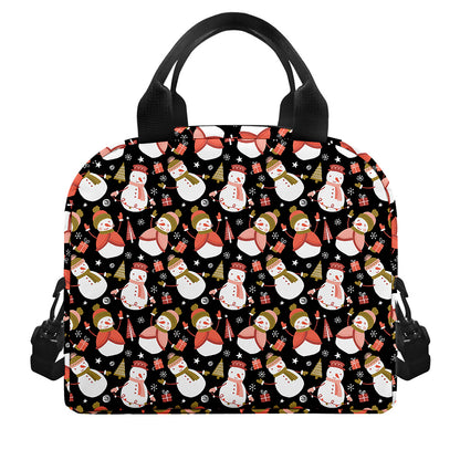 Holiday Snowman Pattern Print Insulated Lunch Bag