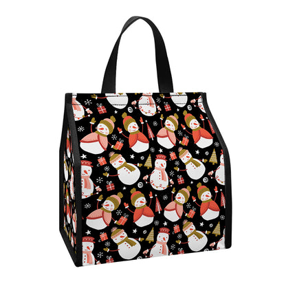Holiday Snowman Pattern Print Insulated Lunch Tote