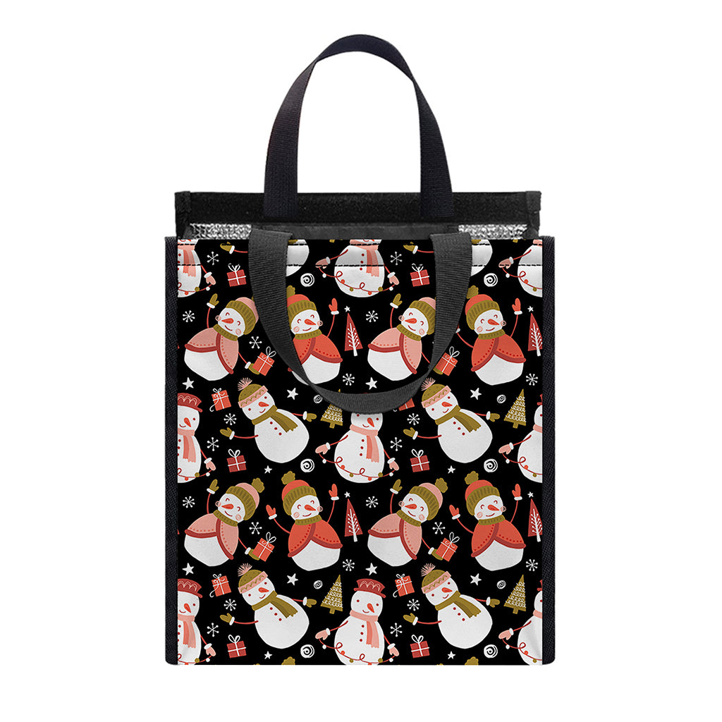 Holiday Snowman Pattern Print Insulated Lunch Tote